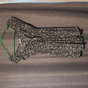 Green and white short floral dress